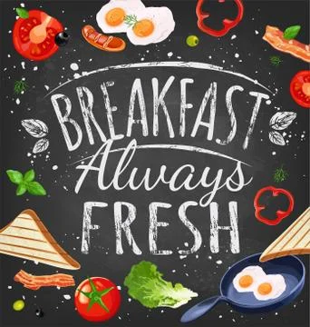 Poster with plates of fried and scrambled eggs on white background Stock Illustration