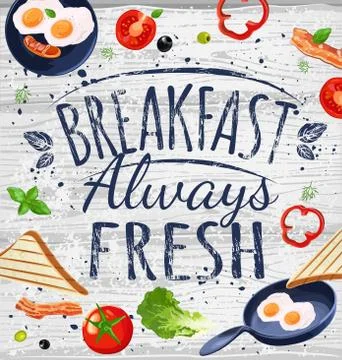 Poster with plates of fried and scrambled eggs on white background Stock Illustration