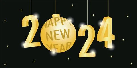 Poster, postcard, banner with three-dimensional numbers 2024 and a Christmas  Stock Illustration