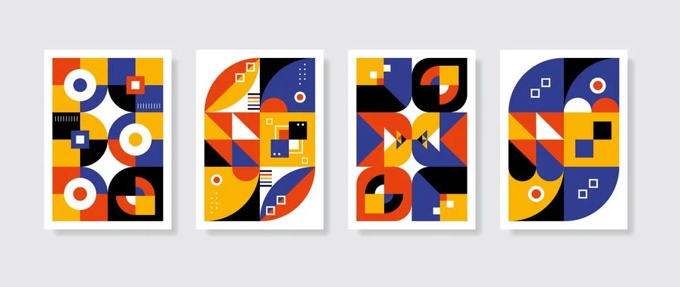 Poster postmodern inspired artwork of vector abstract symbols with bold Stock Illustration