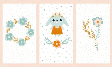 Poster with a rabbit in boho style Stock Illustration