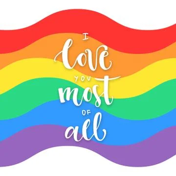 Poster with rainbow flag and text I love you most of all Illustrazione stock