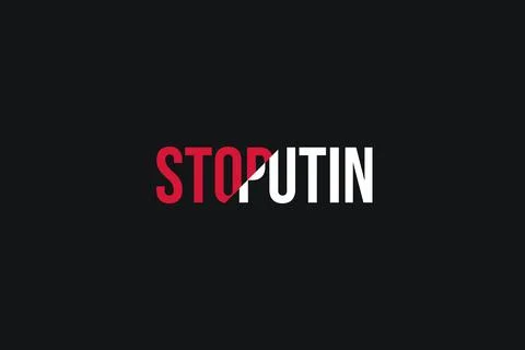 Poster with red and white stylized words Stop putin on the black background.  Stock Illustration