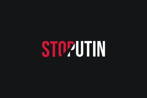 Poster with red and white stylized words Stop putin on the black background Stock Illustration