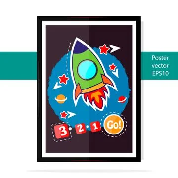 Poster rocket kid. Stock Illustration
