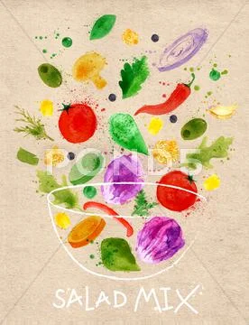 Poster salad mix craft Stock Illustration