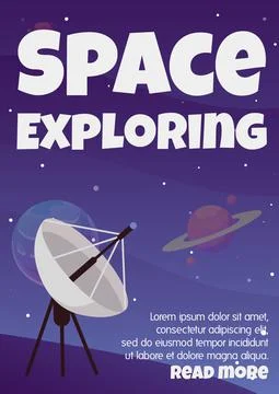 Poster with science equipment for exploring of space and learning of galaxy. Stock Illustration
