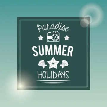 Poster with square frame of logo text paradise summer holidays with camera Stock-Illustration
