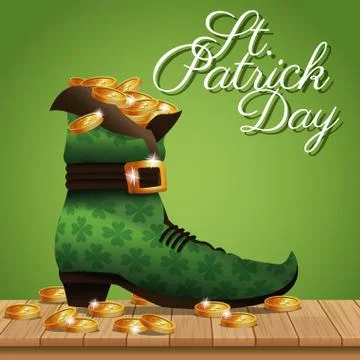 Poster st patrick day gold coins boot Stock Illustration