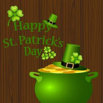 Poster St. Patrick hat with clover and cylinder Stock Illustration