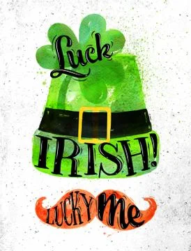 Poster St Patrick hat mustache Stock Illustration