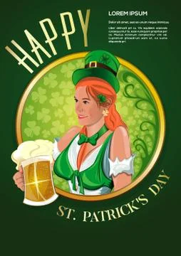 Poster for St. Patricks Day. Cute Irish girl with a beer glass Stock Illustration