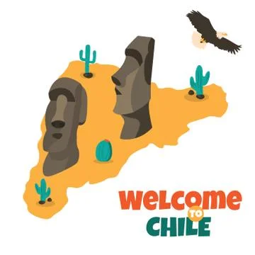 Poster with statues of Easter island Stock Illustration