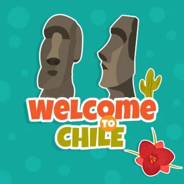 Poster with statues of Easter island Stock Illustration