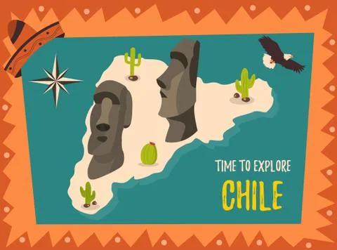 Poster with statues of Easter island Stock Illustration