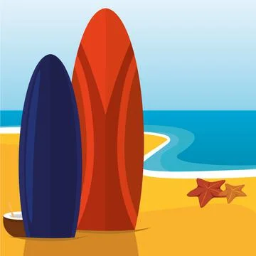 Poster surf beach landscape vector illustration Illustrazione stock