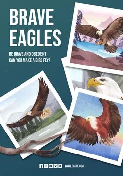 Poster template with bald eagle concept,watercolor style. Illustrazione stock