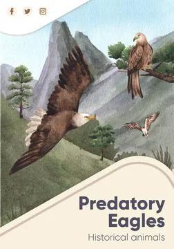 Poster template with bald eagle concept,watercolor style. Stock Illustration