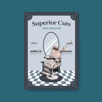 Poster template with barber concept design for advertise and marketing waterc Stock Illustration