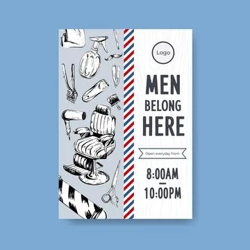 Poster template with barber concept design for advertise and marketing waterc Stock Illustration