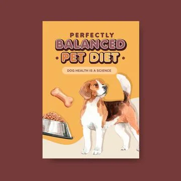 Poster template with dogs and food design for advertise and marketing waterco Ilustração Stock