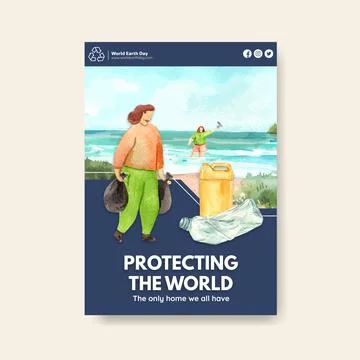 Poster template with Earth day  concept design for brochure and leaflet water Illustrazione stock