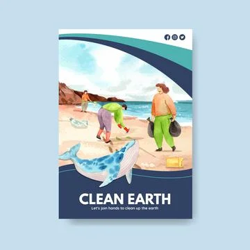 Poster template with Earth day  concept design for brochure and leaflet water Illustrazione stock