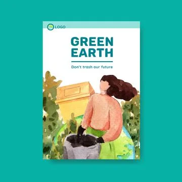 Poster template with Earth day  concept design for brochure and leaflet water Illustrazione stock