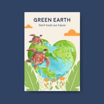 Poster template with Earth day  concept design for brochure and leaflet water Illustrazione stock
