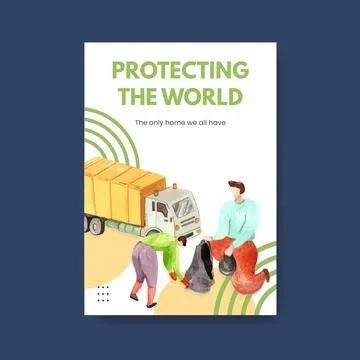 Poster template with Earth day  concept design for brochure and leaflet water Illustrazione stock