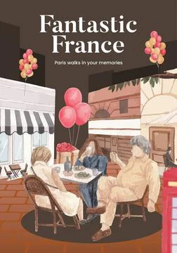 Poster template with Eifel in Paris lover concept,watercolor style Stock Illustration