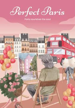Poster template with Eifel in Paris lover concept,watercolor style Stock Illustration