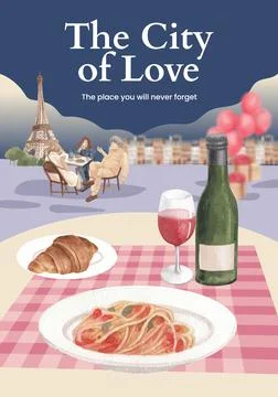 Poster template with Eifel in Paris lover concept,watercolor style Stock Illustration