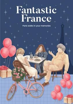 Poster template with Eifel in Paris lover concept,watercolor style 스톡 일러스트