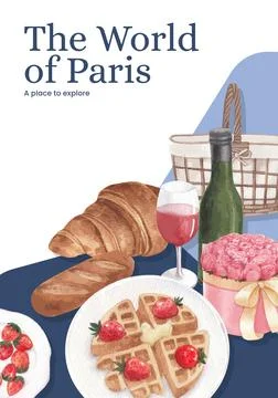 Poster template with Eifel in Paris lover concept,watercolor style Stock Illustration