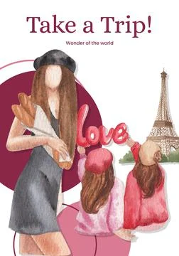 Poster template with Eifel in Paris lover concept,watercolor style Stock Illustration