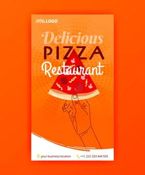 Poster template of fast pizza free delivery for social media stories post and Stock Illustration