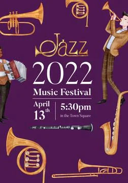 Poster template with jazz music concept,watercolor style.... Stock Illustration