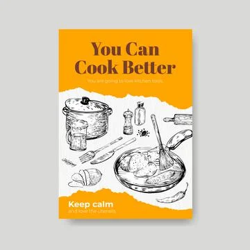 Poster template with kitchen appliances concept design for advertise vector i Stock Illustration