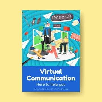 Poster template with live conversation concept ,watercolor style Stock Illustration