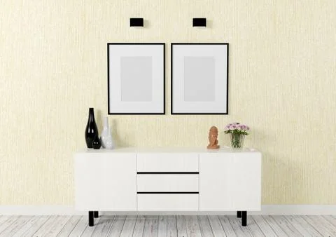 Poster template mock up on wall with decorative elements 스톡 일러스트