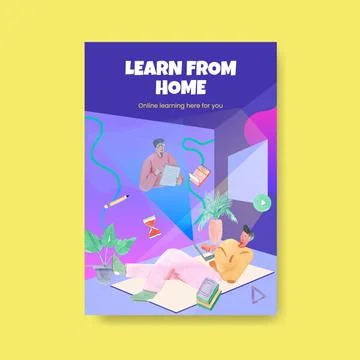 Poster template with online learning concept design for advertise and brochur Stockillustratie