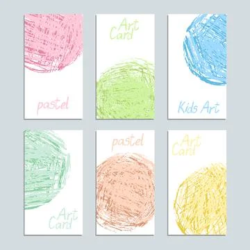 Poster template set with pastel soft color crayon card. Hand drawn art Stock Illustration