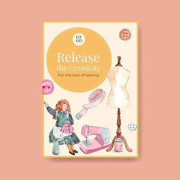 Poster template with sewing concept design for advertise and marketing waterc Stock Illustration