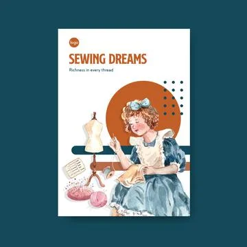 Poster template with sewing concept design for advertise and marketing waterc Stock Illustration