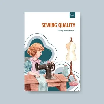 Poster template with sewing concept design for advertise and marketing waterc Stock Illustration