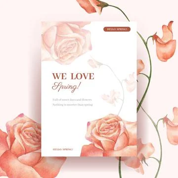Poster template with spring bright concept design watercolor illustration Stock Illustration