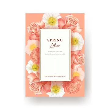 Poster template with spring bright concept design watercolor illustration Stock Illustration