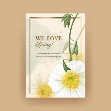 Poster template with spring bright concept design watercolor illustration Stock Illustration