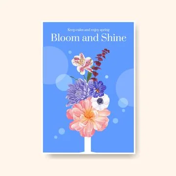 Poster template with spring bright concept design watercolor illustration Stock Illustration